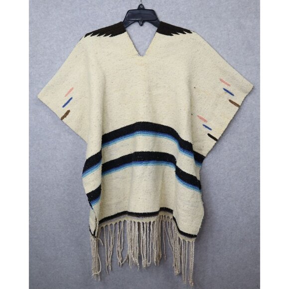 Central American Hand Woven Poncho Fring Bottom Aztec‎ - Picture 1 of 10